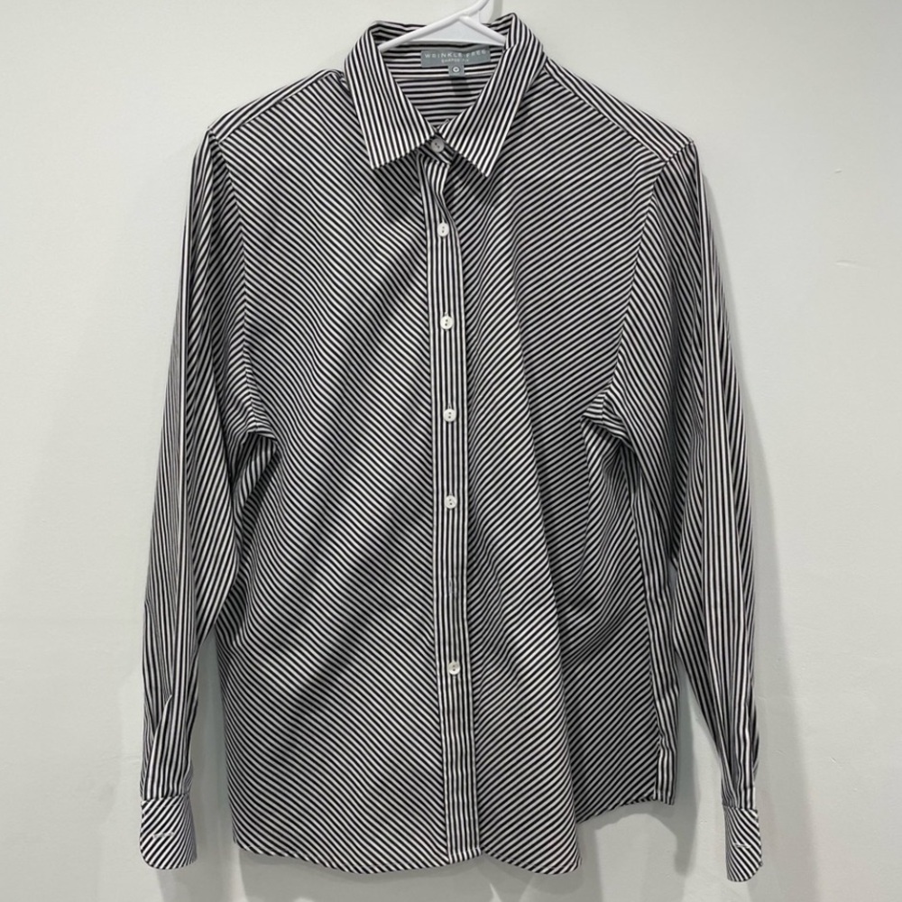Foxcroft Striped Shaped Fit Wrinkle Free Button Up - Picture 2 of 9